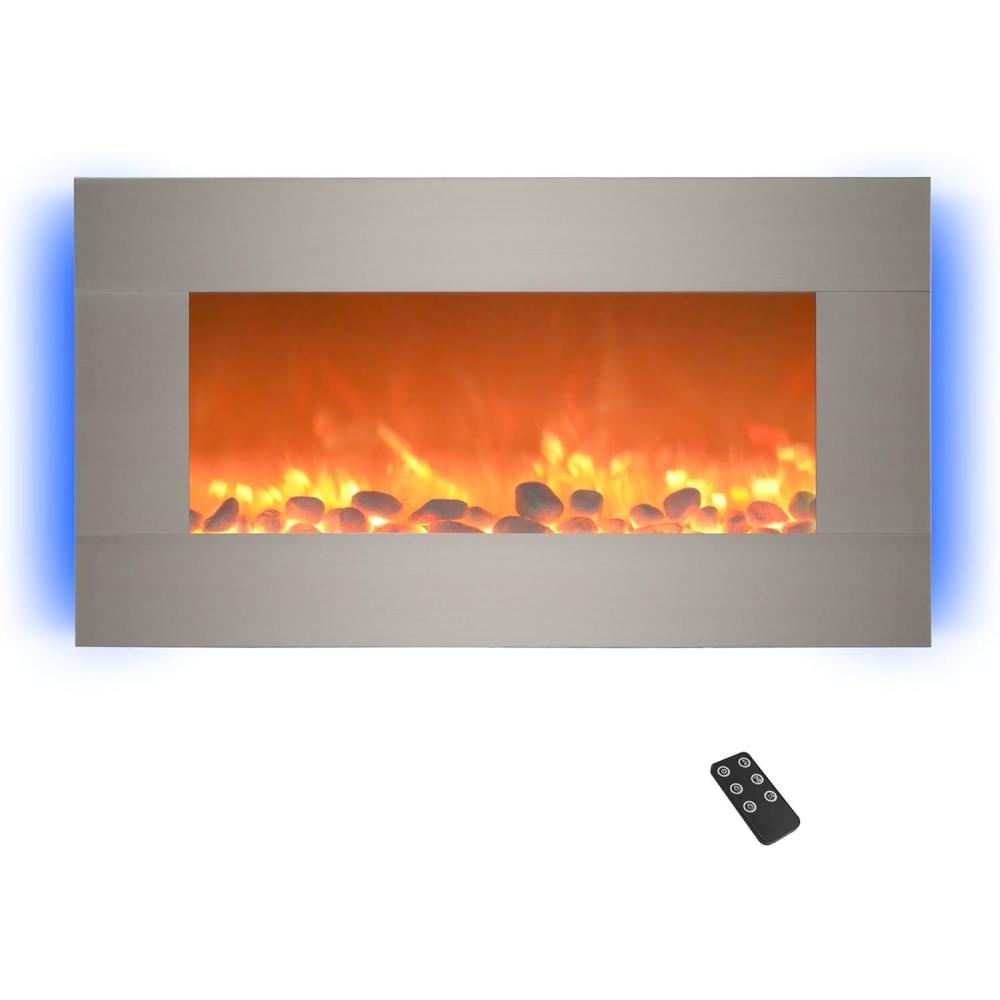 imageNorthwest Electric Fireplace Heater 30 Inch Wall Mounted Fireplace 13 Backlight Colors and Remote Controlled LED Flames Heat and Brightness Silver