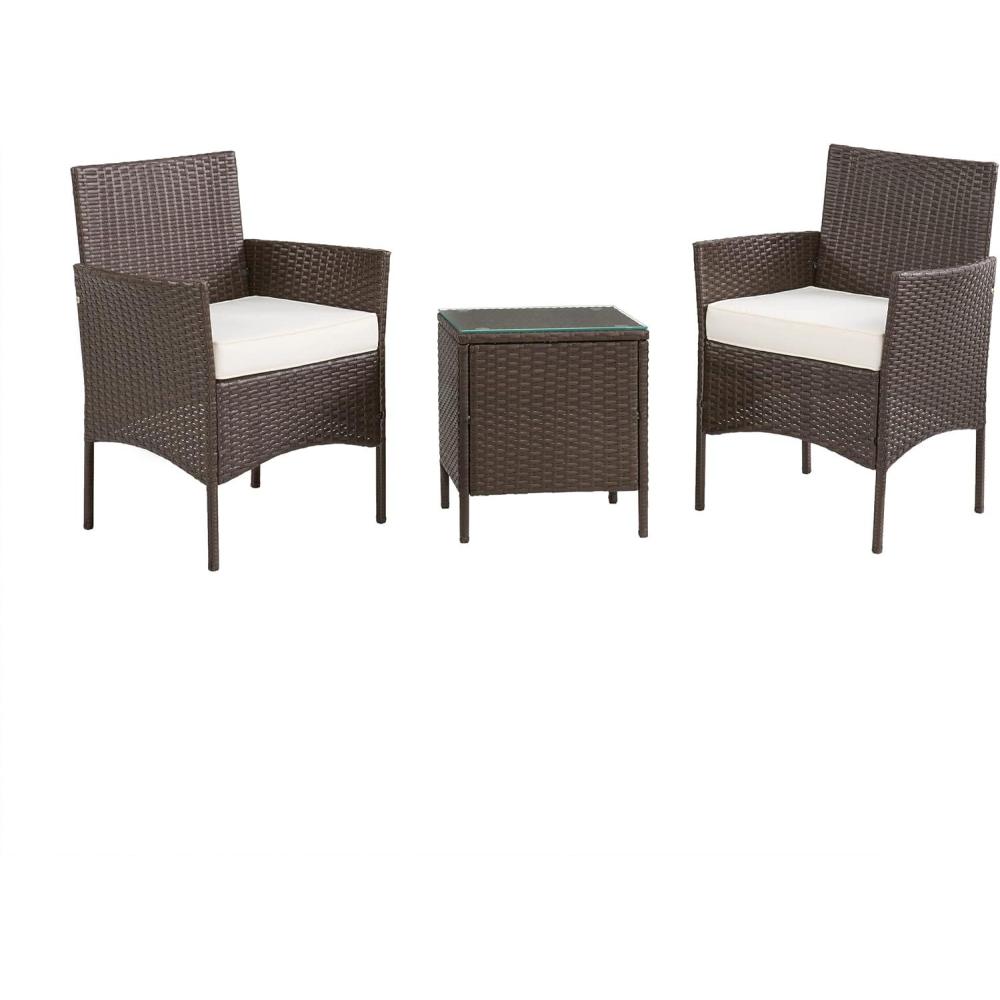 imageOutdoor Patio Furniture Set 3Piece Rattan Seating Combo with 2 Cushioned Chairs and Table for Deck or Front Porch Furniture by Lavish Home Brown