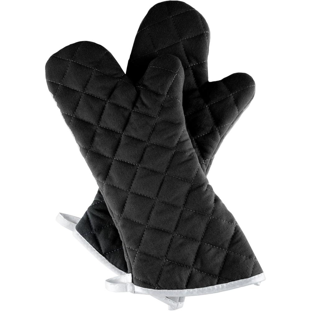 imageOven Mitts Set of 2 Oversized Quilted Mittens Flame and Heat Resistant By Lavish Home BlackBlack