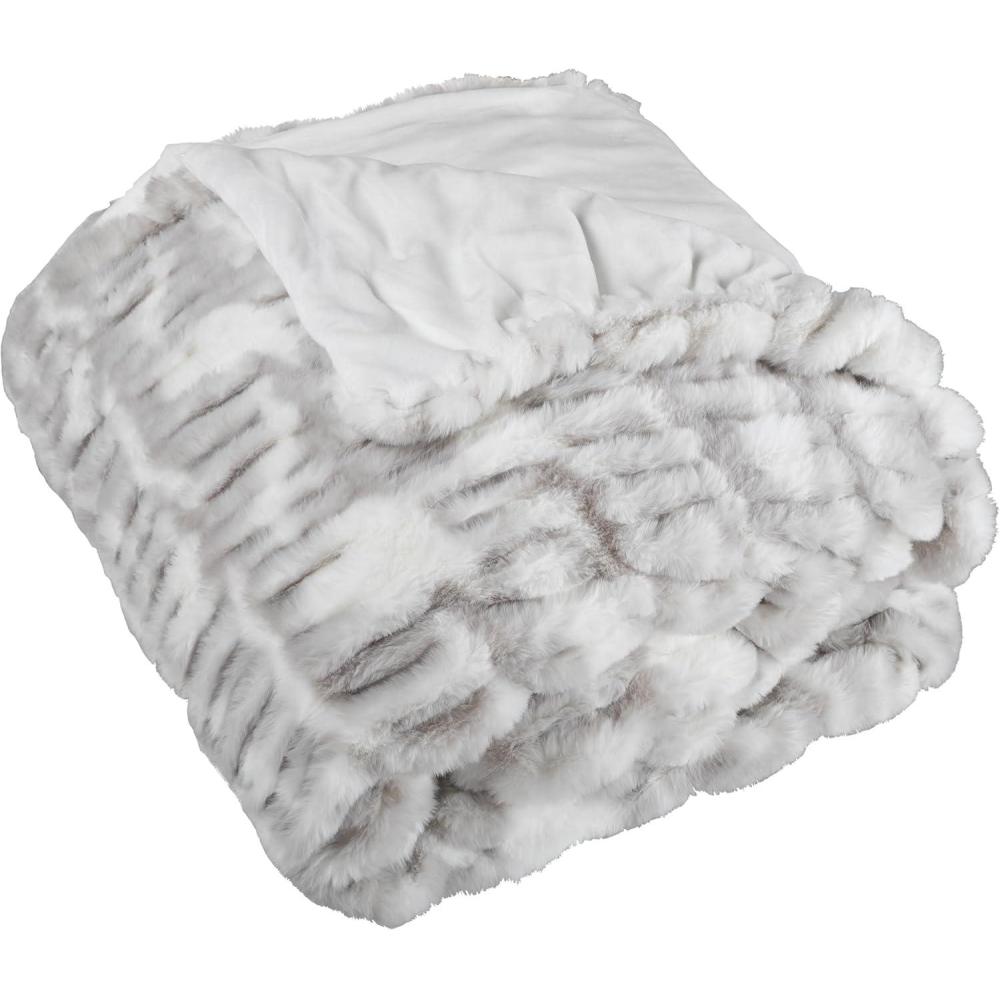 imageOversized Ruched Faux Fur Blanket 60x80Inch Jacquard Faux Fur QueenSize Throw for Sofas and Beds Luxurious Bedding by Lavish Home CreamGray