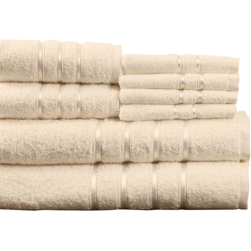imagePlush Bathroom Towels  8Piece 100 Cotton Set with 4 Washcloths 2 Hand Towels and 2 Bath Towels for Home by Lavish Home Beige