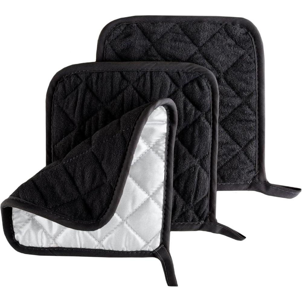 imagePot Holder Set 3 Piece Set Of Heat Resistant Quilted Cotton Pot Holders By Lavish Home SilverBlack