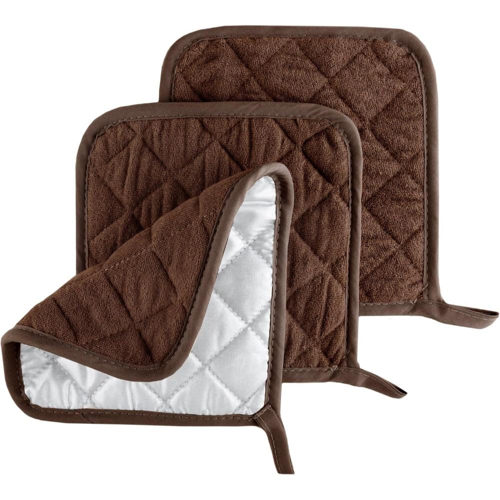 imagePot Holder Set 3 Piece Set Of Heat Resistant Quilted Cotton Pot Holders By Lavish Home SilverChocolate