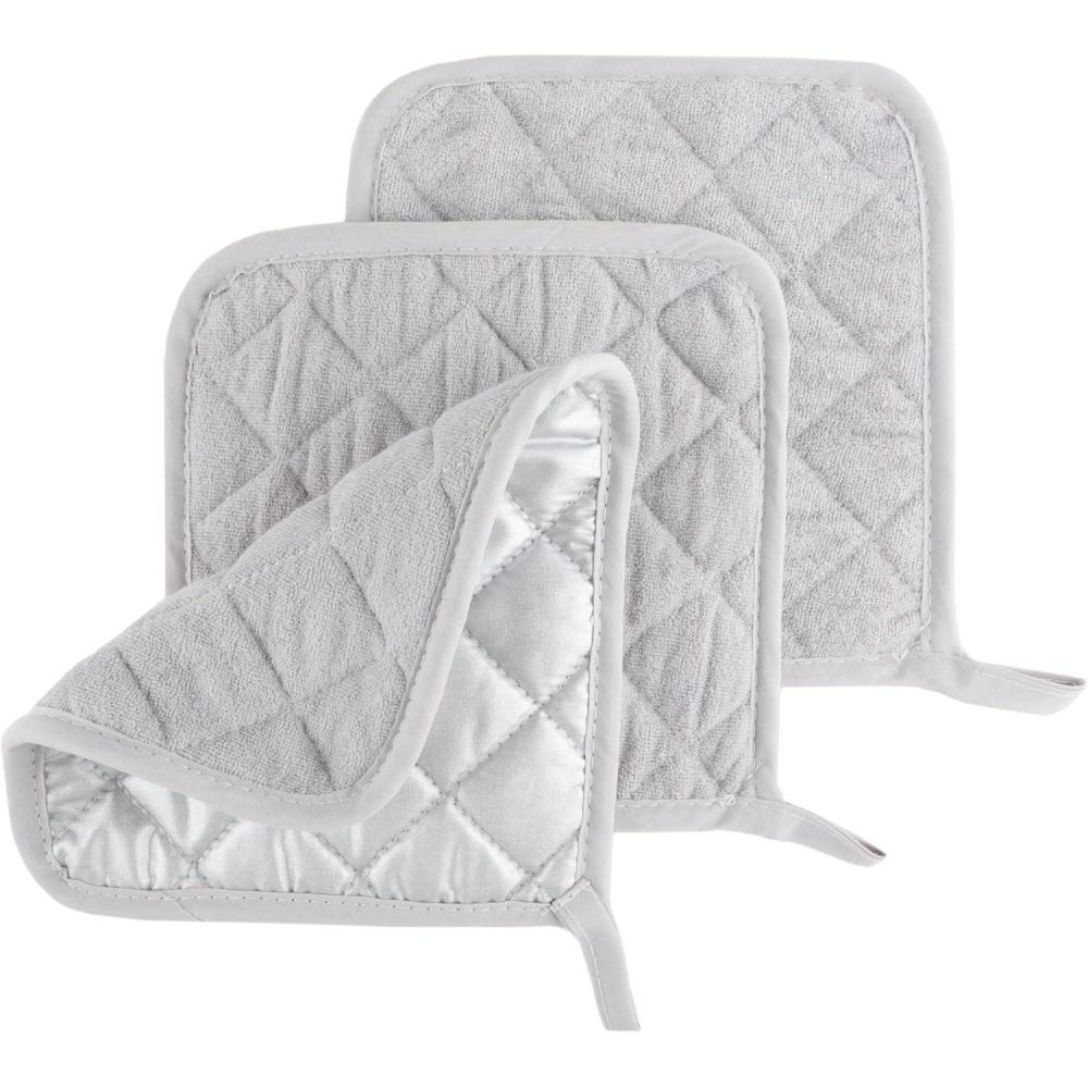 imagePot Holder Set 3 Piece Set Of Heat Resistant Quilted Cotton Pot Holders By Lavish Home SilverSilver