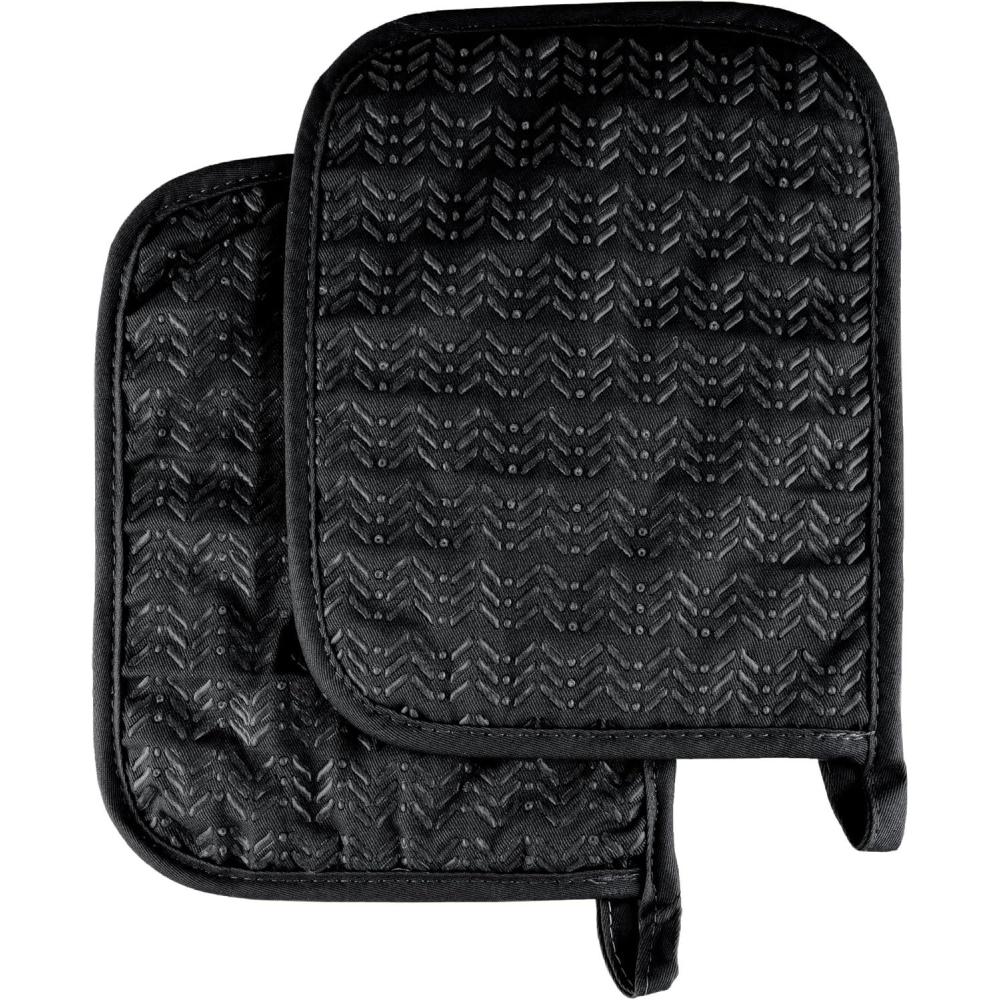 imagePot Holder Set With Silicone Grip Quilted And Heat Resistant Set of 2 By Lavish Home BlackBlack