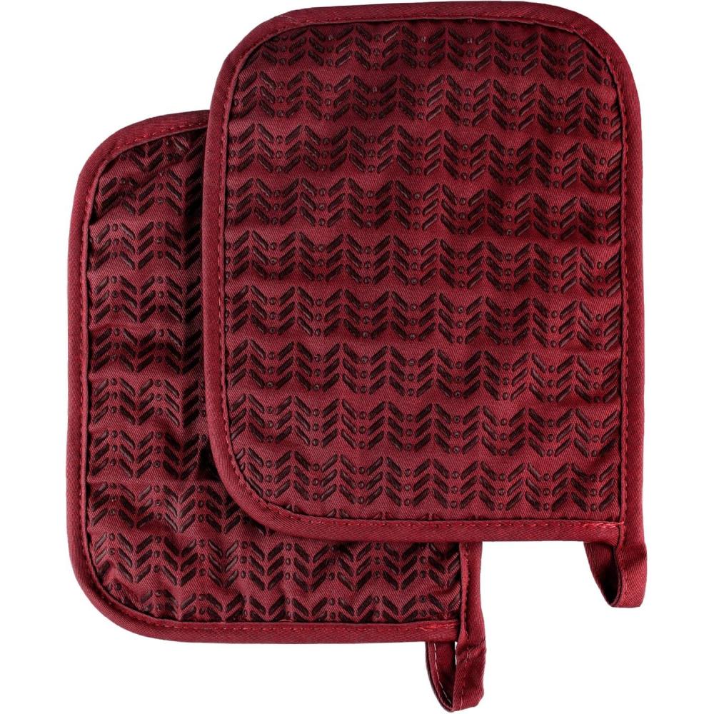 imagePot Holder Set With Silicone Grip Quilted And Heat Resistant Set of 2 By Lavish Home BlackBurgundy