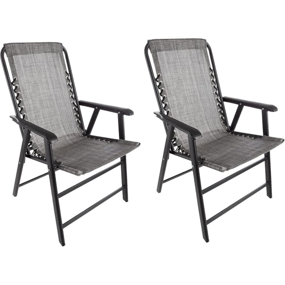 imagePure Garden Folding Camping Chairs Set of 2 Lawn Chairs with Textilene Fabric and Bungee Suspension Portable Lounge Seats for Adults NavyGrey