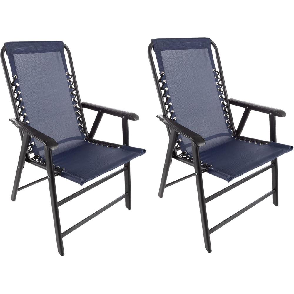 imagePure Garden Folding Camping Chairs Set of 2 Lawn Chairs with Textilene Fabric and Bungee Suspension Portable Lounge Seats for Adults NavyNavy