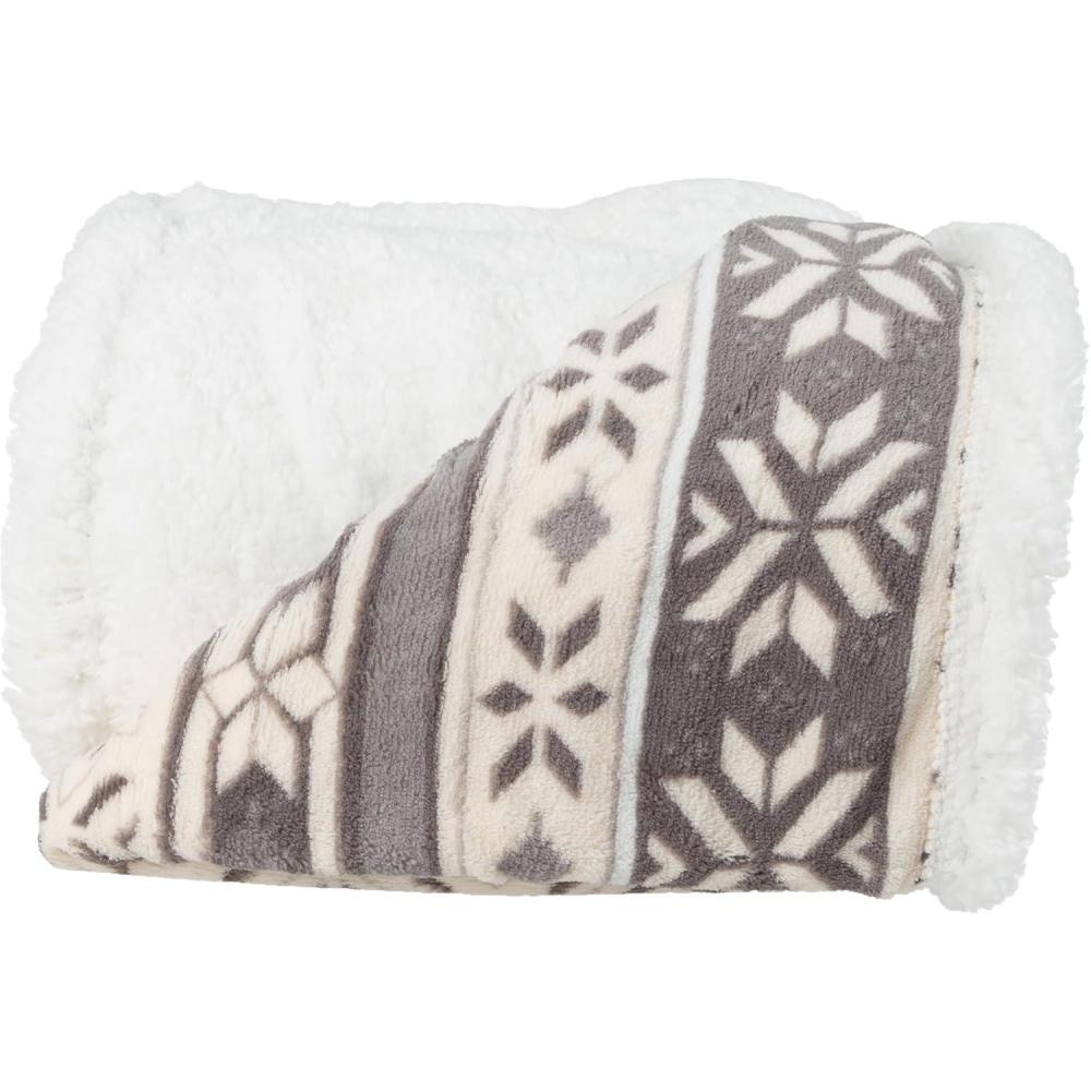 imageReversible Fleece Blanket 50x60Inch MachineWashable Sherpa Throw with Snowflakes Cozy Blanket for Couch Chair or Bed by Lavish Home PinkGray