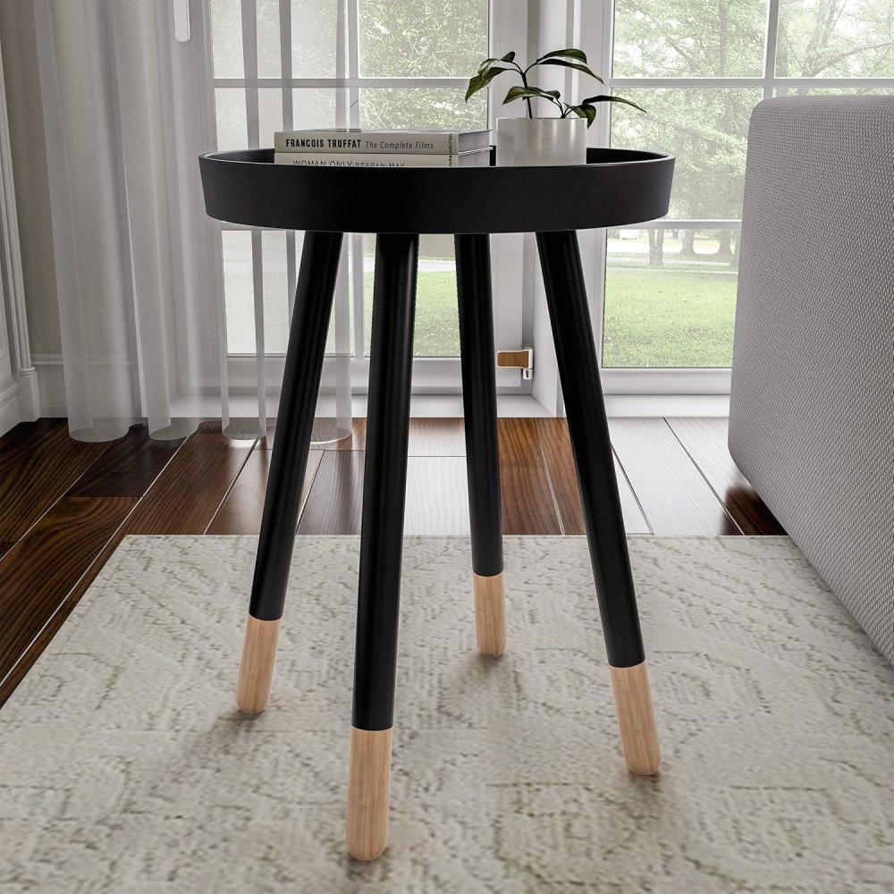 imageRound End Table 2Tone MidCentury Modern Home Accent Table with Tray Top for Living Room Bedroom or Office by Lavish Home WhiteBlack