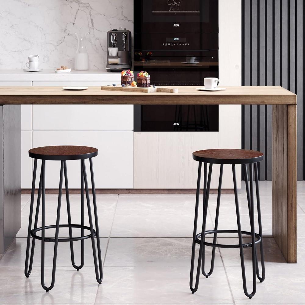 imageSet of 2 Bar Stools 24InchTall Backless Barstools with Hairpin Legs and Wood Seat for Kitchen Dining Room or Bar by Lavish Home24 Set of 2