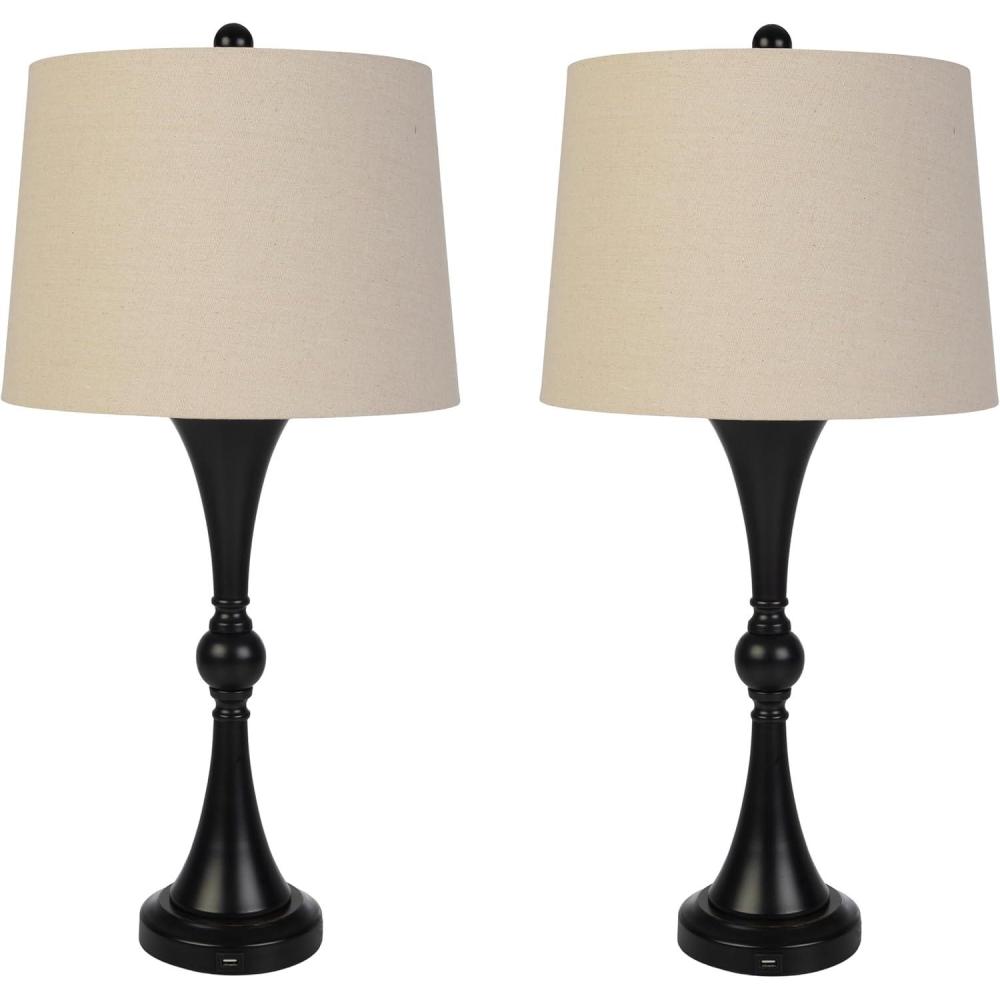 imageSet of 2 Table Lamps Lamps with USB Charging Ports Touch Control and LED Bulbs for Living Room Office or Bedroom Decor by Lavish Home Black
