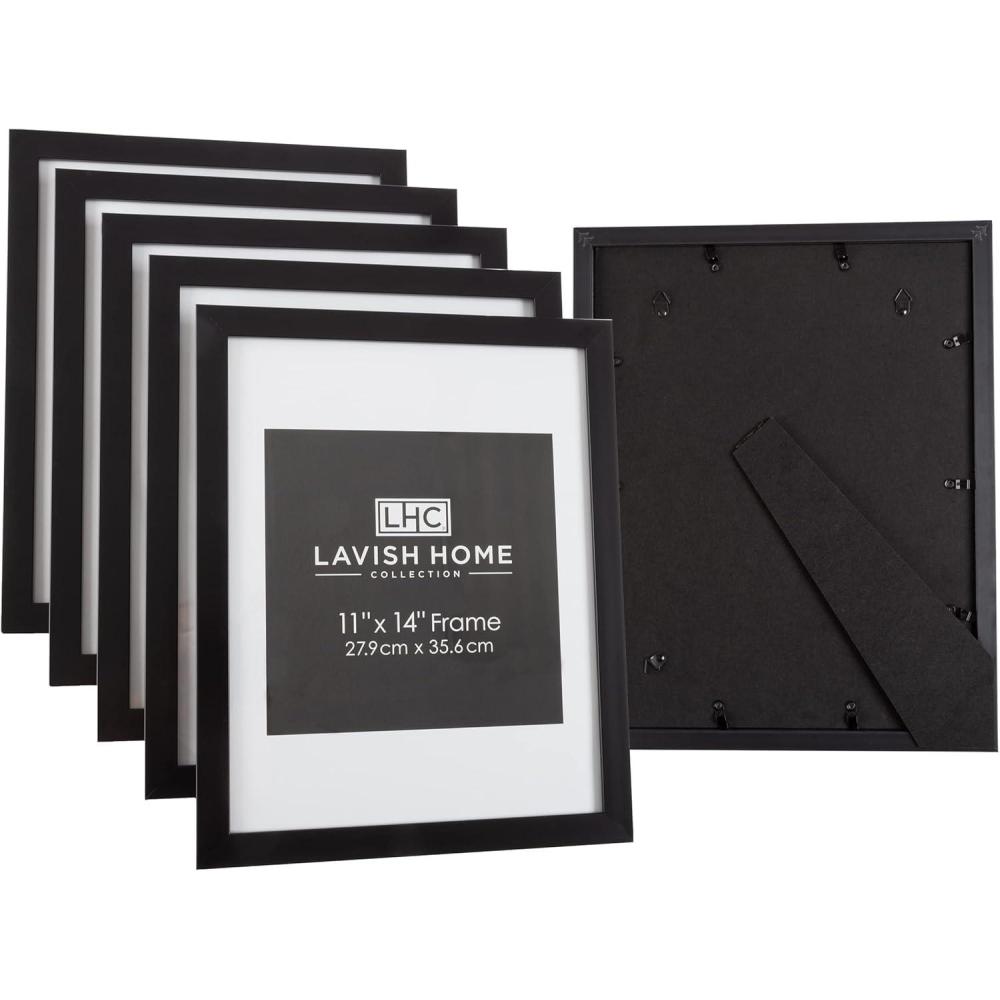 imageSet of 6 Picture Frames 11x14 Photo Frame Set with Stand and Hooks for Gallery Wall or Family Portrait Picture Wall Decor by Lavish Home Black11x14