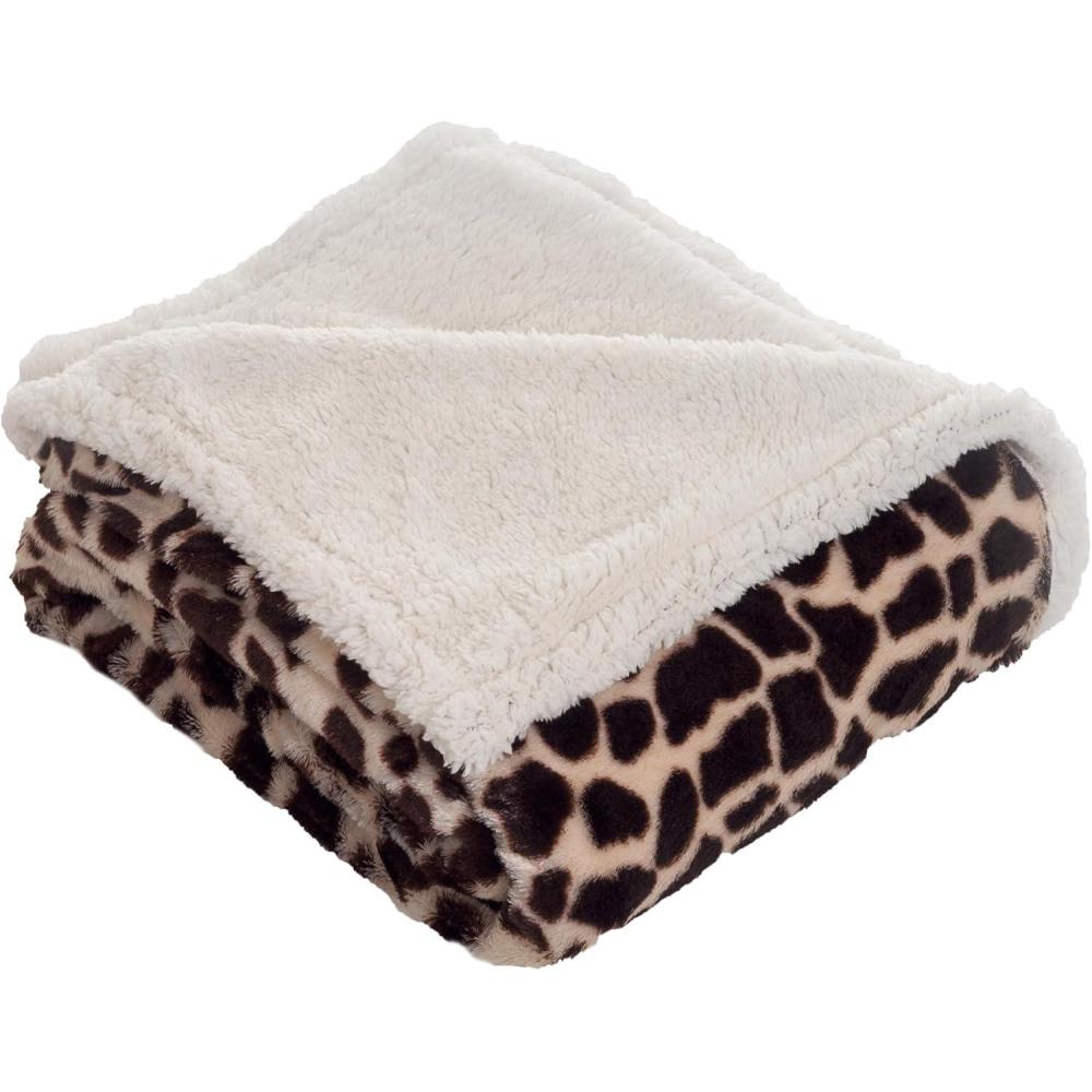 imageSherpa Fleece Throw Blanket 50x60Inch MachineWashable Reversible Throw Fluffy Blankets for Couch Chair or Bed by Lavish Home LeopardGiraffe