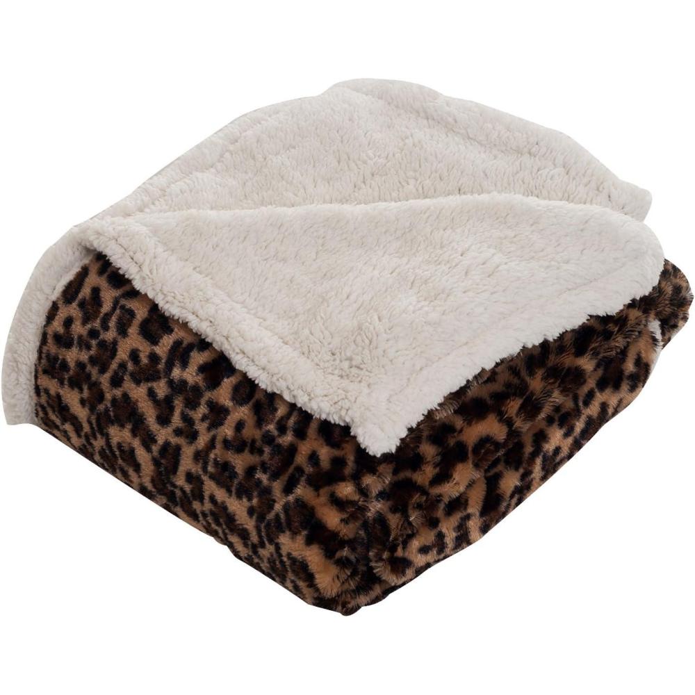 imageSherpa Fleece Throw Blanket 50x60Inch MachineWashable Reversible Throw Fluffy Blankets for Couch Chair or Bed by Lavish Home LeopardLeopard