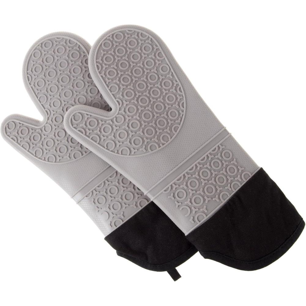 imageSilicone Oven Mitts  Extra Long Professional Quality Heat Resistant with Quilted Lining and 2sided Textured Grip  1 pair Black by Bedford HomeGray