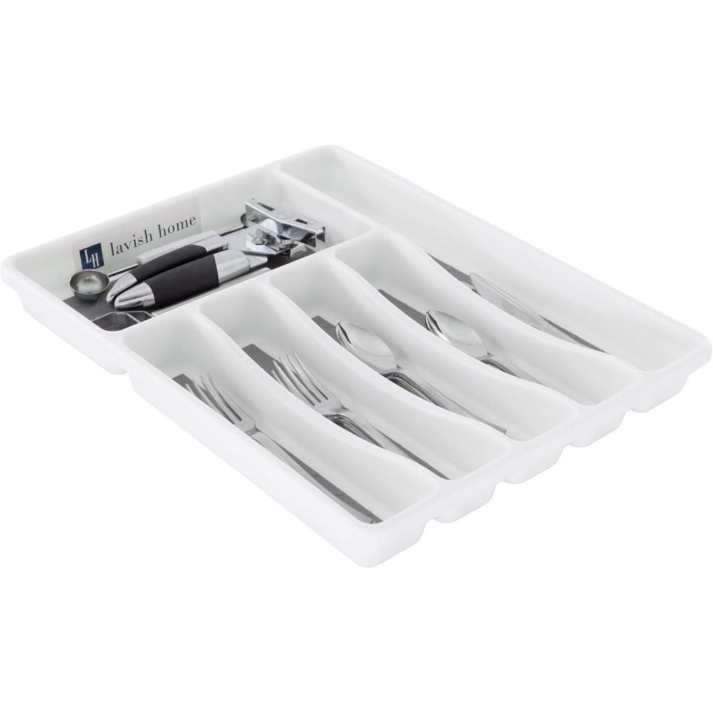 imageSilverware Drawer Organizer with 6 Sections and Nonslip Tray For Kitchen Flatware and Cutlery Office Supplies and Makeup Products by Lavish HomeSet of 1