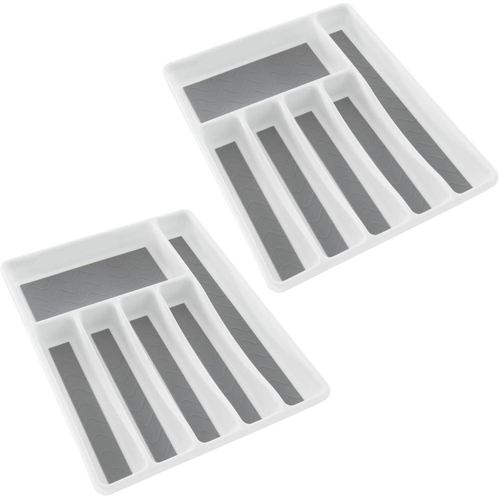 imageSilverware Drawer Organizer with 6 Sections and Nonslip Tray For Kitchen Flatware and Cutlery Office Supplies and Makeup Products by Lavish HomeSet of 2