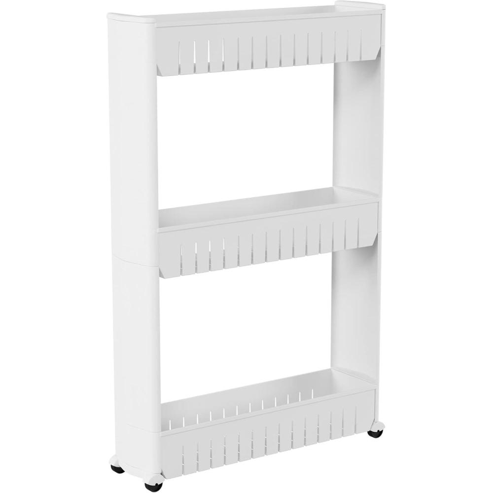 imageSlim Rolling Storage Cart 5Tier Utility Cart with Wheels for Bathroom Kitchen and Laundry Room Bathroom Shelves by Lavish Home White3Tier