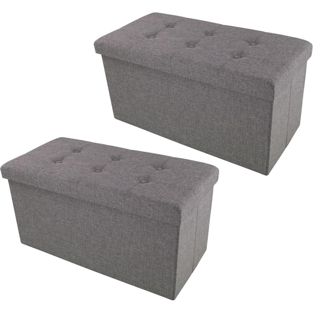 imageStorage Ottoman 30Inch Folding Tufted Footrest Linen Chest or Bench with Removable Bin for Living Room Bedroom or Dorm by Lavish Home GrayDark Gray