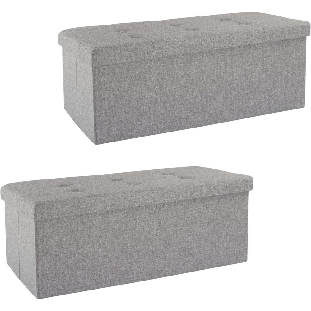 imageStorage Ottoman 30Inch Folding Tufted Footrest Linen Chest or Bench with Removable Bin for Living Room Bedroom or Dorm by Lavish Home GrayLight Gray
