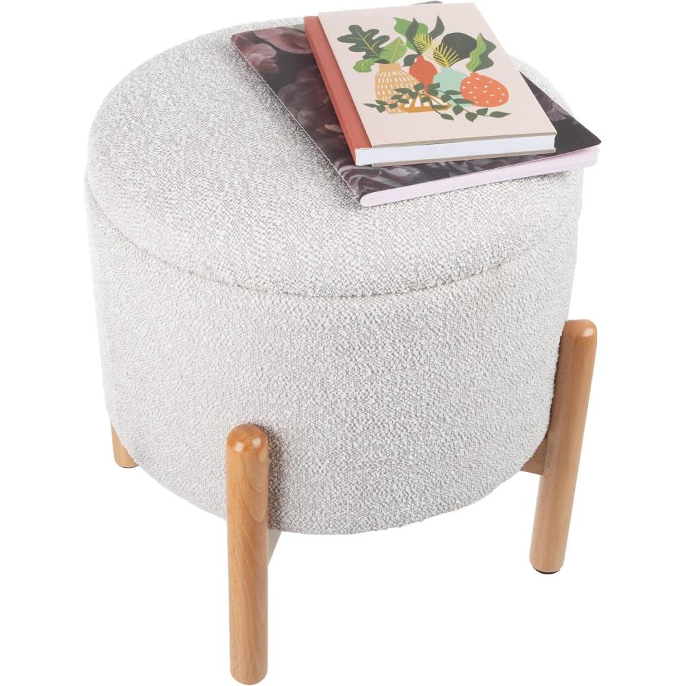 imageStorage Ottoman Multipurpose Round Footrest or Storage Organizer with Removable Top for Living Room Dorm or Apartment by Lavish Home GrayGrey