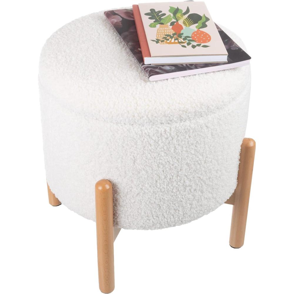 imageStorage Ottoman Multipurpose Round Footrest or Storage Organizer with Removable Top for Living Room Dorm or Apartment by Lavish Home GrayWhite
