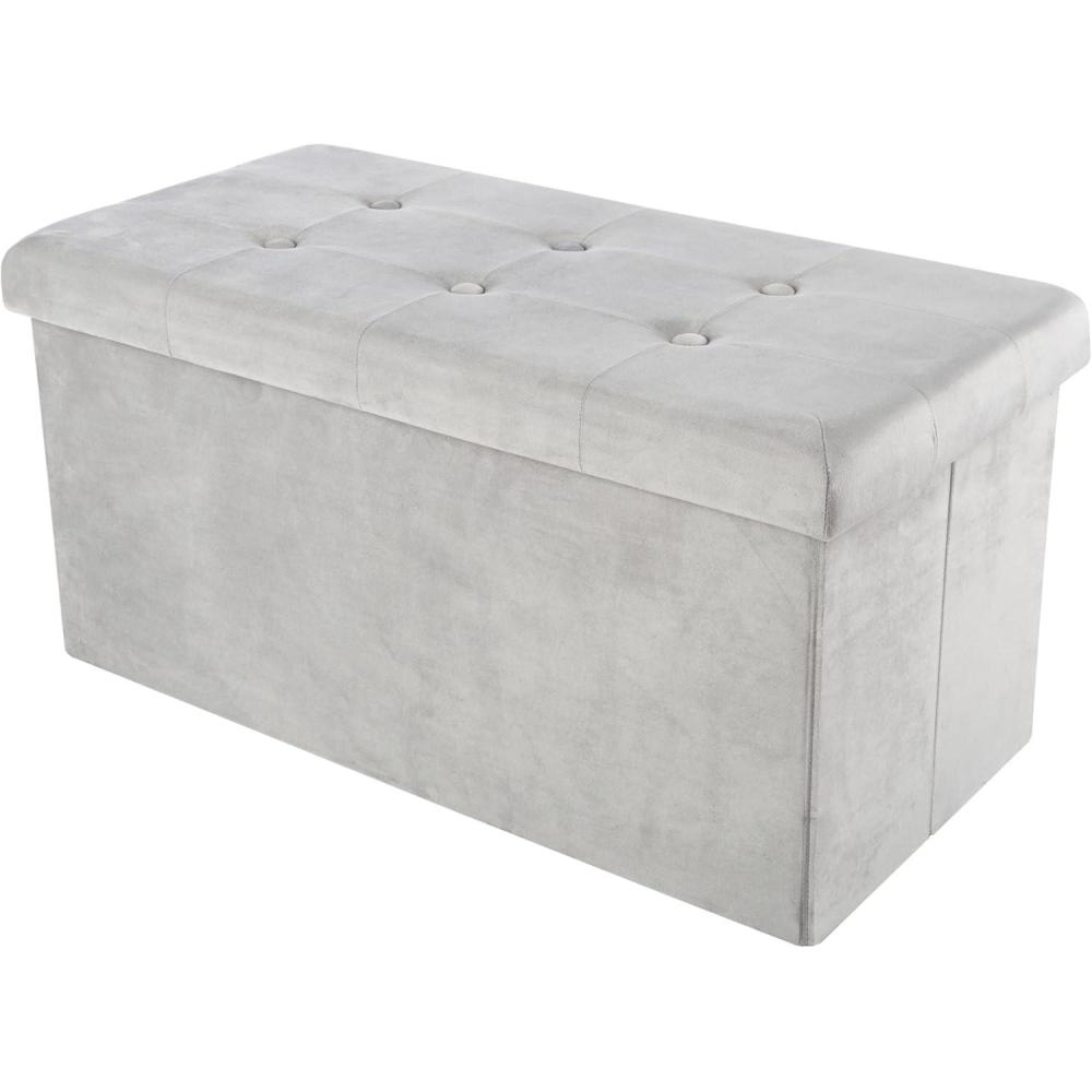 imageStorage Ottoman Velvet Tufted Footrest Linen Chest or Bench Organizer with Removable Lid for Bedroom Dorm Room or Entryway by Lavish Home GrayCube