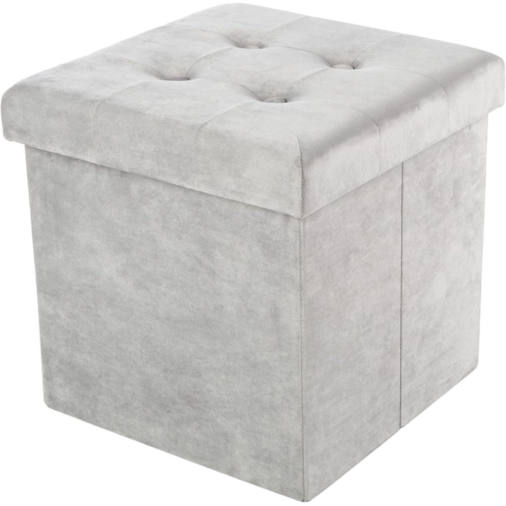 imageStorage Ottoman Velvet Tufted Footrest Linen Chest or Storage Organizer with Removable Lid for Bedroom Living Room or Dorm by Lavish Home GraySquare
