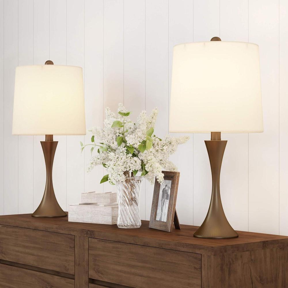 imageTable Lamps Set of 2 MidCentury Modern Lights with Metal Flared Trumpet Base Includes Energy Efficient LED Light Bulbs by Lavish Home Bronze