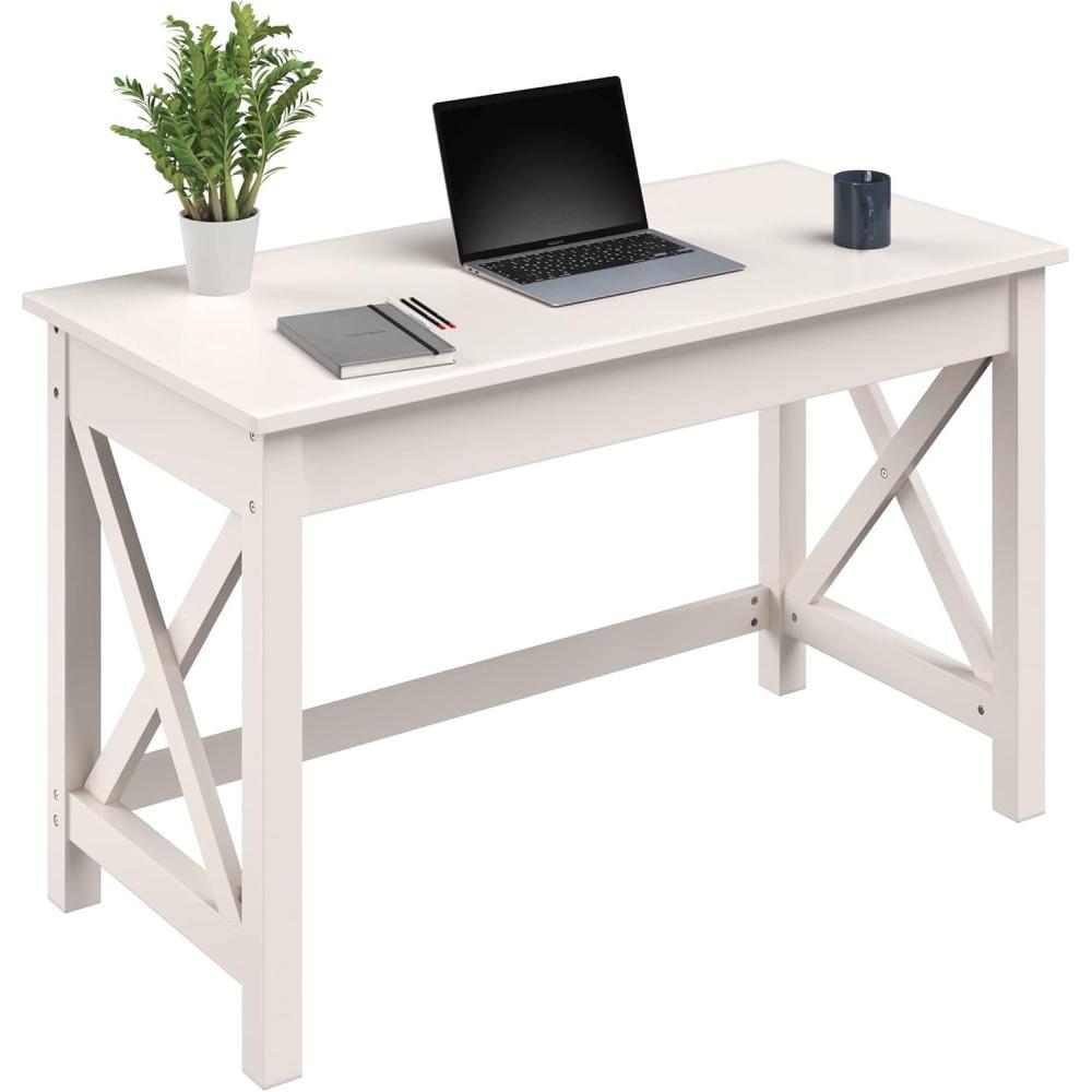 imageWriting Desk Work Desk with XPattern Legs for Office Bedroom Computer or Craft Table Home Office Desks by Lavish Home Tan Wood FinishWhite