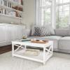 imageCoffee Table  2Tiered Wood Sofa Table  Low Profile and XLeg Design Living Room Furniture for Storage Display or TV Stand by Lavish Home WhiteWhite
