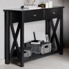 imageConsole Table with Two Drawers  2Tier Entryway Table with Storage Shelf and Sturdy XBraced Legs for Living Room or Hallway by Lavish Home Black