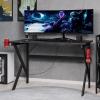 imageGaming Computer Desk  Carbon Fiber Texture Finish PC Desk with Cup Holder Headphones Hanger K Shaped Legs Cable Management by Lavish Home BlackGaming Desk