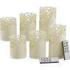 imageLED Candles with Remote Control  Set of 6 Realistic Flameless Pillar Lights with Lace Details and Vanilla Scented Wax  Home Decor by Lavish HomeSmall  Medium  Large