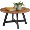imageLavish Home Coffee Table  Industrial Modern Round Table with Wood Top and Metal Base  Furniture for Living Room Apartment or Dorm Room Walnut
