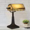 imageLavish Home TiffanyStyle Bankers Lamp  VintageLooking MissionStyle Table or Desk LED Light with Stained Glass Shade Dark Brown