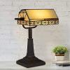 imageLavish Home TiffanyStyle Bankers Lamp  VintageLooking MissionStyle Table or Desk LED Light with Stained Glass Shade Dark BrownDark Brown  Black   Off White