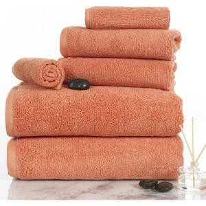 100 Percent Cotton Towel Set, Zero Twist, Soft and Absorbent 6 Piece Set With 2 Bath Towels, 2 Hand Cloths and 2 Washcloths (Seafoam) By Lavish Home(Brick)