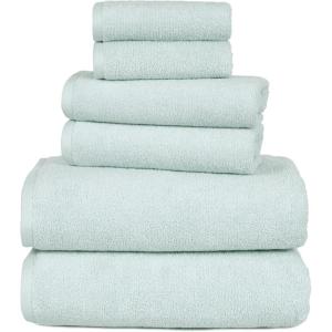 100 Percent Cotton Towel Set, Zero Twist, Soft and Absorbent 6 Piece Set With 2 Bath Towels, 2 Hand Cloths and 2 Washcloths (Seafoam) By Lavish Home(Seafoam)