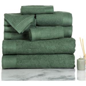 10PC Towel Set – 525GSM 100% Cotton Bathroom Essentials with 2 Bath Towels, 2 Hand Towels, 4 Washcloths, and 2 Fingertip Towels – Absorbent for Shower, Gym, Spa, and Dorm by Lavish Home (White)(Green)