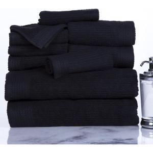 10PC Towel Set – 525GSM 100% Cotton Bathroom Essentials with 2 Bath Towels, 2 Hand Towels, 4 Washcloths, and 2 Fingertip Towels – Absorbent for Shower, Gym, Spa, and Dorm by Lavish Home (White)(Black)