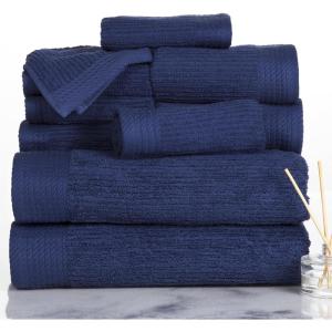 10PC Towel Set – 525GSM 100% Cotton Bathroom Essentials with 2 Bath Towels, 2 Hand Towels, 4 Washcloths, and 2 Fingertip Towels – Absorbent for Shower, Gym, Spa, and Dorm by Lavish Home (White)(Navy)