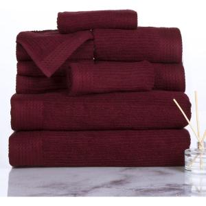 10PC Towel Set – 525GSM 100% Cotton Bathroom Essentials with 2 Bath Towels, 2 Hand Towels, 4 Washcloths, and 2 Fingertip Towels – Absorbent for Shower, Gym, Spa, and Dorm by Lavish Home (White)(Burgundy)