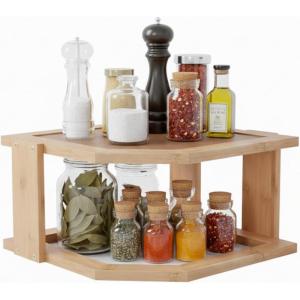 2-Tier Bamboo Corner Shelf for Kitchen or Bathroom Cabinet, Countertop, Cupboard Storage and Organizer, Natural Wood Space Saving Rack by Lavish Home