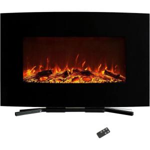 36-Inch Wall Mounted Electric Fireplace – Curved Glass Heater with Removable Stand, Adjustable Heat, and 10 Flame Colors by Northwest (Black)