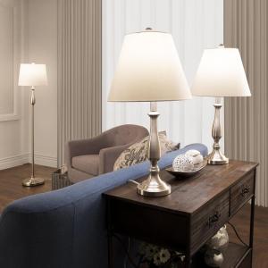 3-Piece Home Lighting Set – Coordinating Bundle with 2 Table Lamps and 1 Floor Lamp for Home and Office Decor by Lavish Home (Silver)(2 Table Lamps + Floor Lamp)