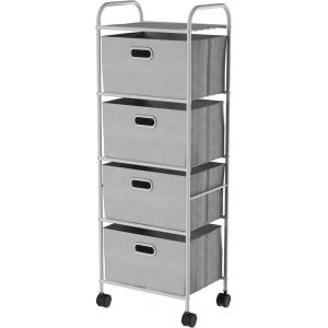 4 Drawer Storage Organizer ? Rolling Fabric Bin Storage Cart with Wheels and Metal Frame – For Clothes, Closet, Home, or Office by Lavish Home (Gray)