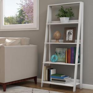 4-Tier Ladder Bookshelf – Freestanding Shelved Bookcase with X-Back Frame and Leaning Look – Display Shelves for Home or Office by Lavish Home (White)
