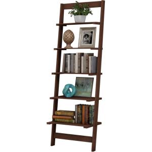 5-Tier Ladder Shelf – 50-Inch Narrow Leaning Bookshelf – Wooden Bookcase for Living Room, Bathroom, Kitchen, Office, or Bedroom Furniture by Lavish Home (Oak)(Walnut)